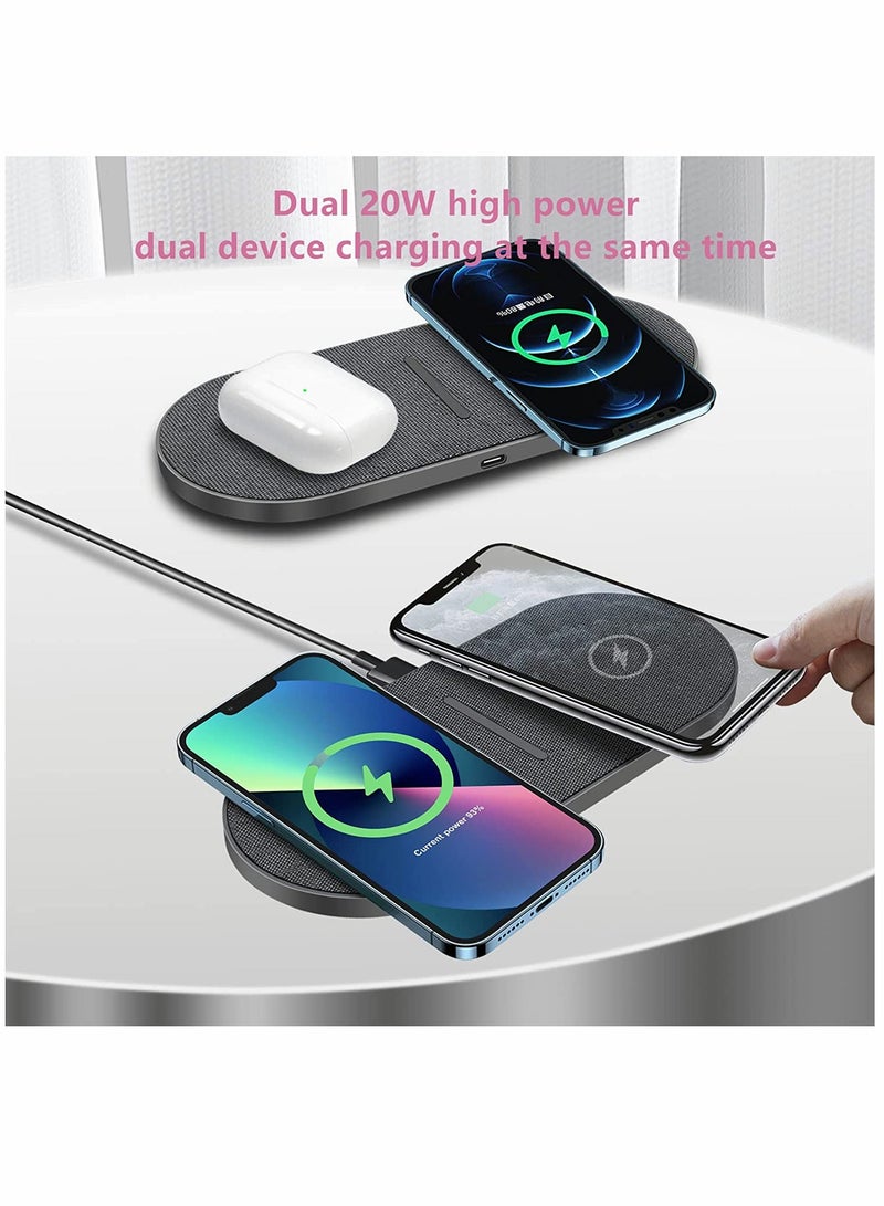 KASTWAVE Dual 20W Wireless Charging Pad 2 in 1 Fast Wireless Charge Mat for iPhone 13 12 11 Pro Max Mini SE X XS for Apple Airpods 3 2 Pro15W Qi Wireless Charger Station - Image 2