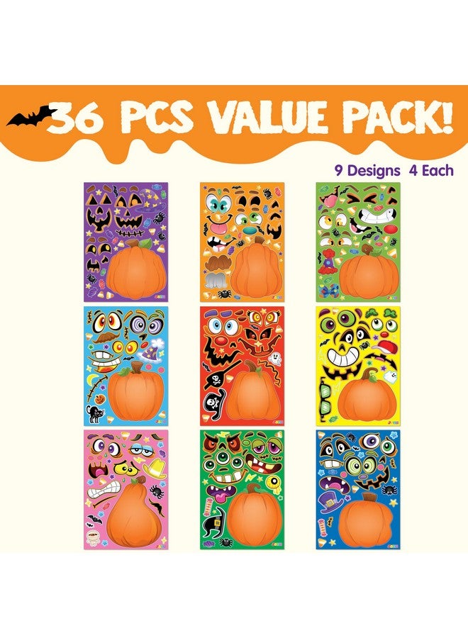 JOYIN 36 PCS Halloween Pumpkin Stickers, Party Favor for Kids, Art Crafts Party Supplies, Pumpkin Decorating Face Sticker Sheets with 9 Designs, Halloween Goodies Classroom Activities Games - Image 2