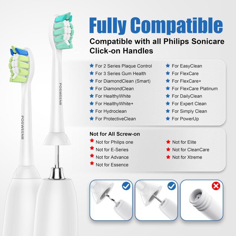 POSWEENR Replacement Toothbrush Heads for Philips Sonicare Replacement Heads Compatible Electric Toothbrush Heads, 10 Pack, Black - Image 3