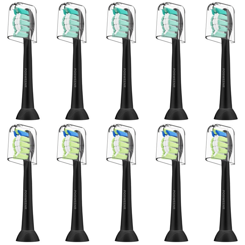 POSWEENR Replacement Toothbrush Heads for Philips Sonicare Replacement Heads Compatible Electric Toothbrush Heads, 10 Pack, Black - Image 1