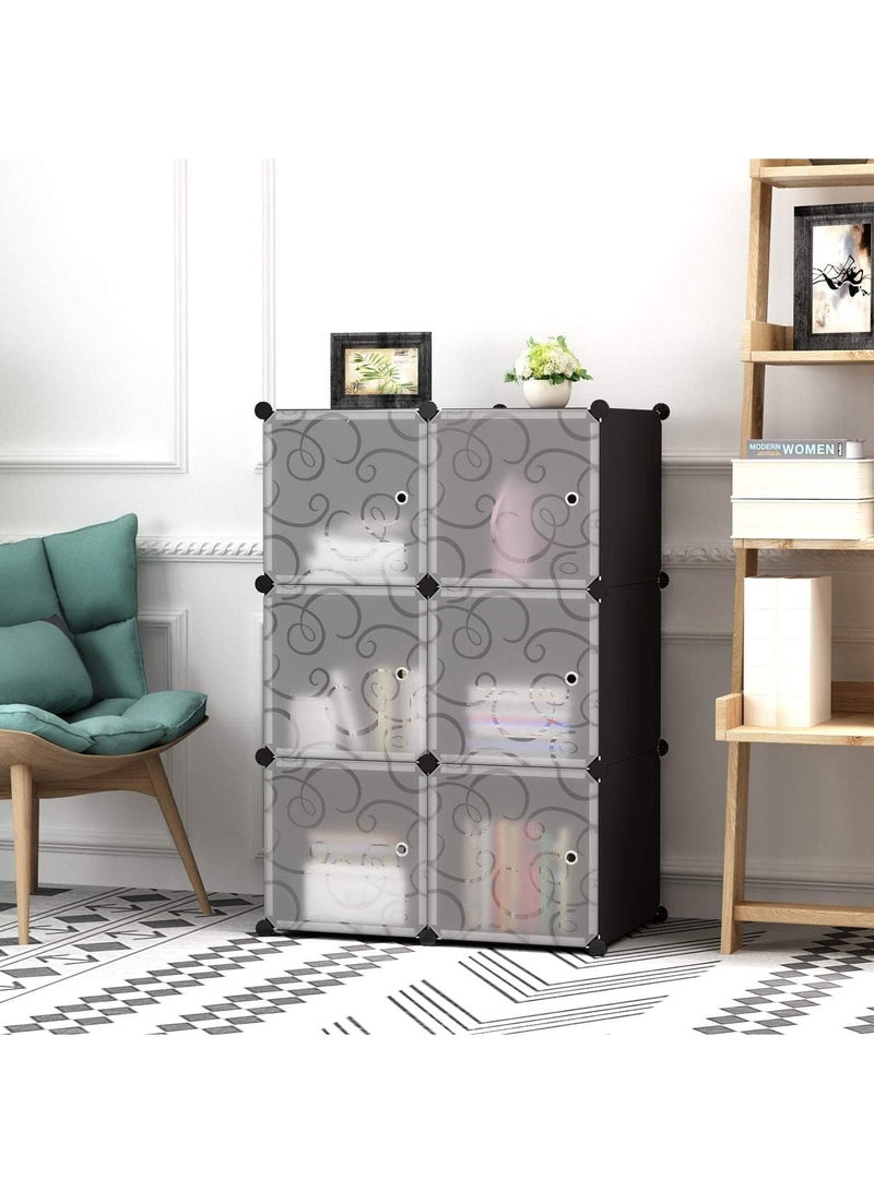 DubaiGallery 6 Cube Plastic Shoe Storage Organizer Units, Stackable Shoe Organizing Rack, Closed Shoe Organizer Boxes Bins with Doors, Space Saving Shoe Storage Cabinet for Heels, Boots, Slippers  - Image 3