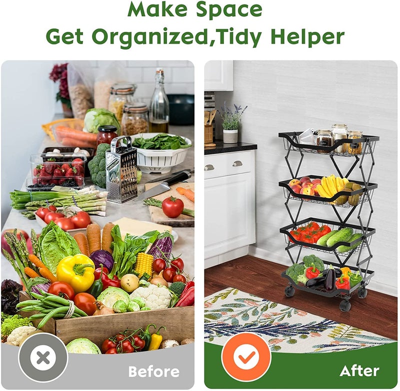 AZOD 4 Tier Fruit Basket Bowl with Banana Hanger for Kitchen Countertop Portable Detachable Fruit Vegetable Storage Holder Display for Kitchen