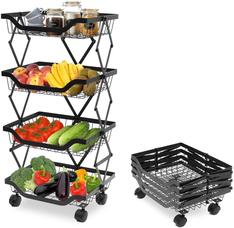 AZOD 4 Tier Fruit Basket Bowl with Banana Hanger for Kitchen Countertop Portable Detachable Fruit Vegetable Storage Holder Display for Kitchen