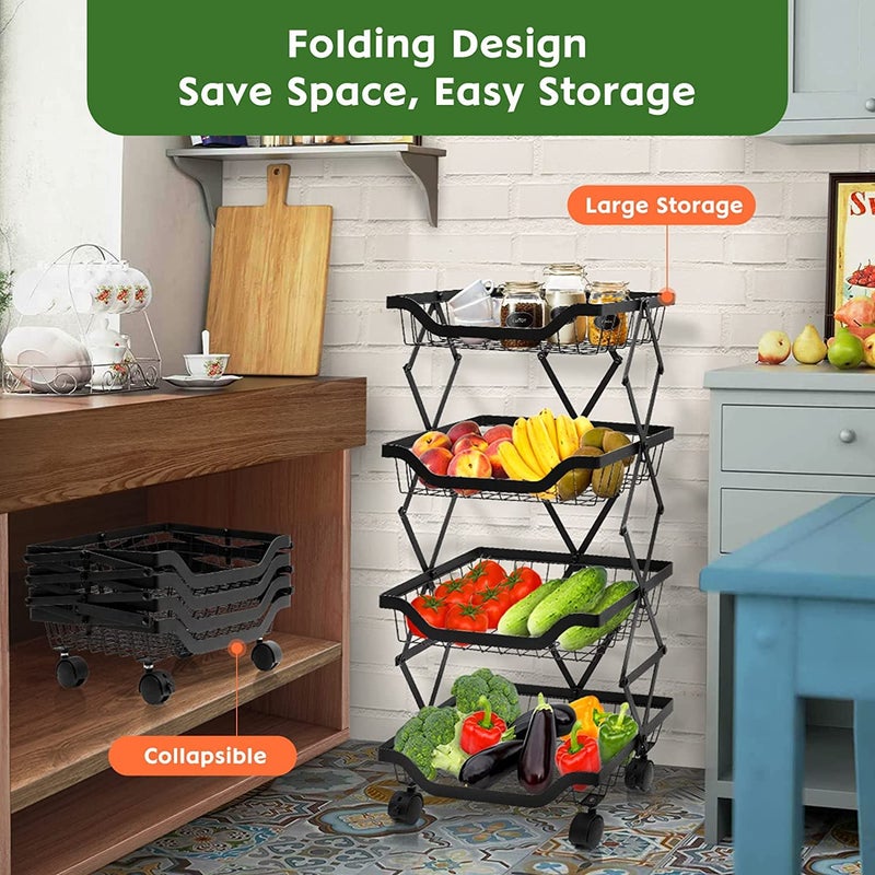AZOD 4 Tier Fruit Basket Bowl with Banana Hanger for Kitchen Countertop Portable Detachable Fruit Vegetable Storage Holder Display for Kitchen