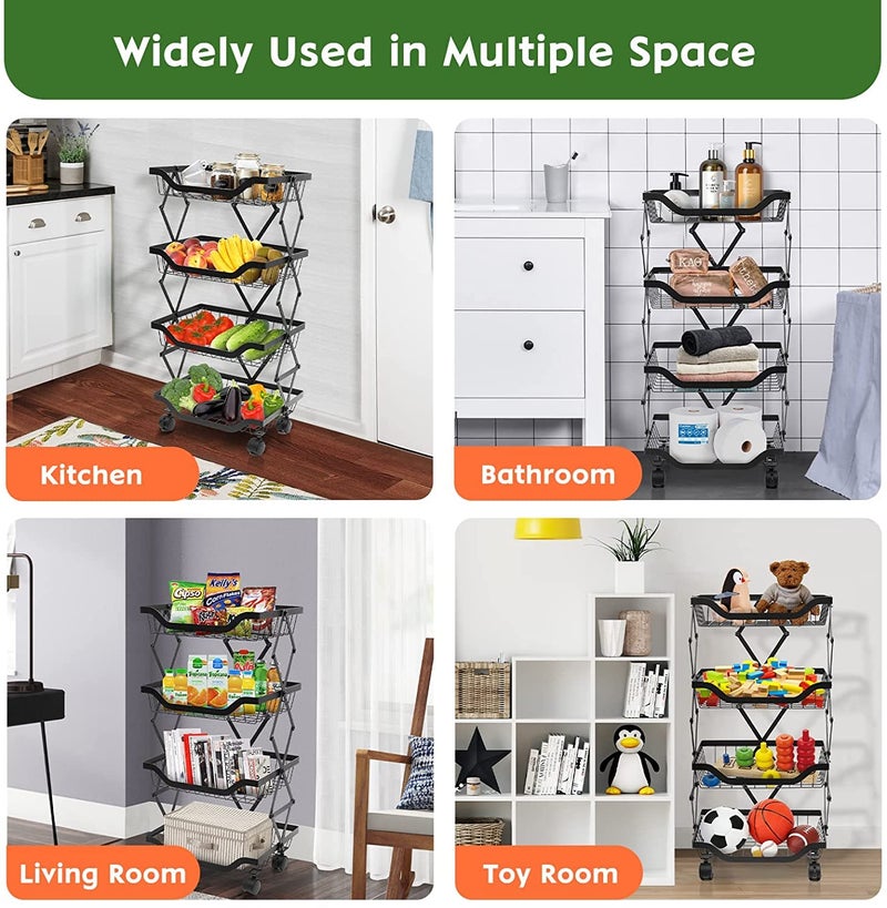 AZOD 4 Tier Fruit Basket Bowl with Banana Hanger for Kitchen Countertop Portable Detachable Fruit Vegetable Storage Holder Display for Kitchen