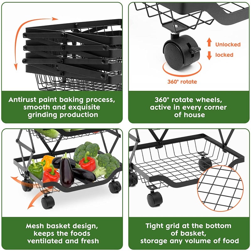 AZOD 4 Tier Fruit Basket Bowl with Banana Hanger for Kitchen Countertop Portable Detachable Fruit Vegetable Storage Holder Display for Kitchen