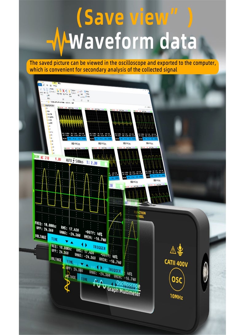 بي سايد BSIDE OT3 راسم الذبذبات المحمول بشاشة TFT مقاس 3.2 بوصة راسم الذبذبات الرقمي المحمول بنطاق ترددي 10 ميجا هرتز راسم الذبذبات للسيارات معدل أخذ العينات 48 مللي ثانية وظيفة التشغيل تلقائي/تناظري/فردي - Image 3