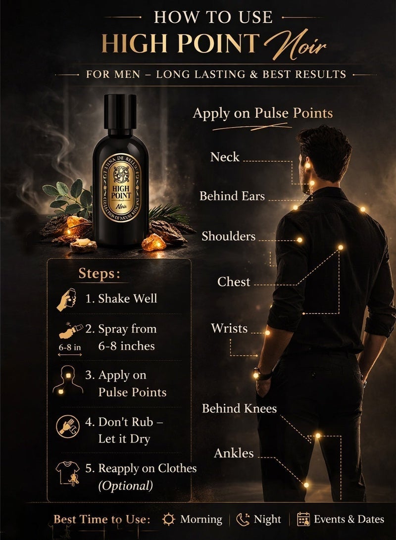 Linea De Bella Highpoint Collection Noir EDP 30ML | Luxury Perfume for Men | Long Lasting Amber Perfume for Men with Woody - Image 3