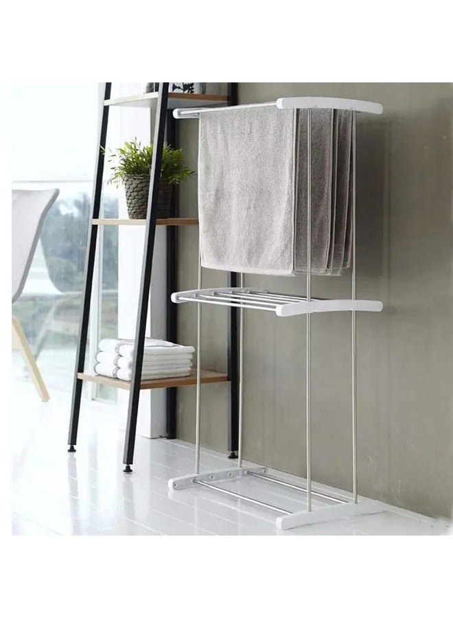 تايمي رف تجفيف الغسيل بطبقتين حامل مناشف قائم على الأرض تصميم متعدد الطبقات قوي ومتين - Image 4