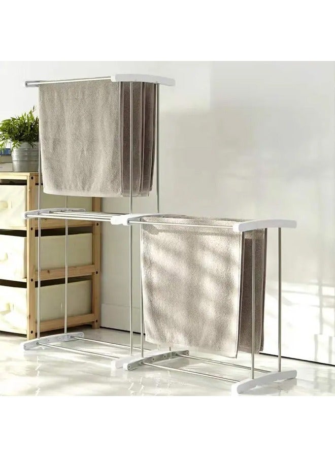 تايمي رف تجفيف الغسيل بطبقتين حامل مناشف قائم على الأرض تصميم متعدد الطبقات قوي ومتين - Image 3