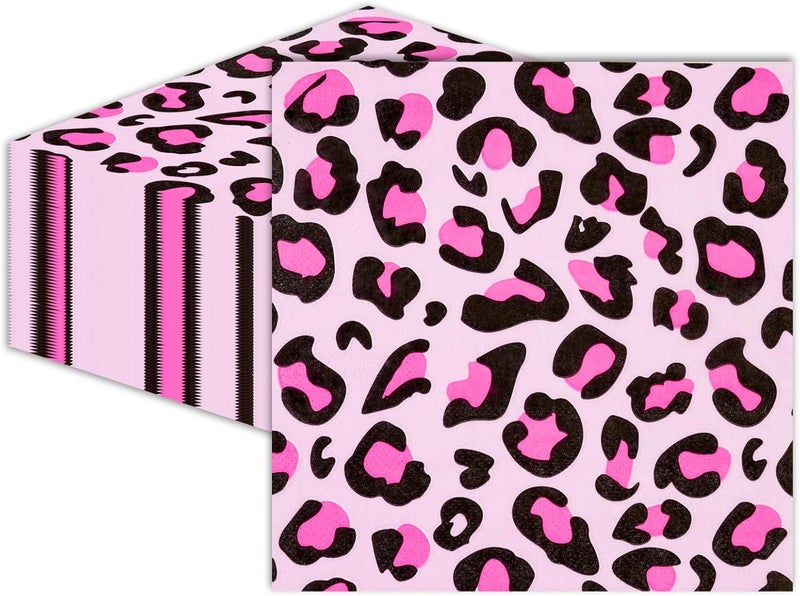 LDFDRT Pink cheetah print napkins Paper Napkins Disposable Women Girls leopard Cocktail Napkins Happy Birthday Party Supplies for Baby Shower Weddings,Birthday,Bar Party Favors - Image 1