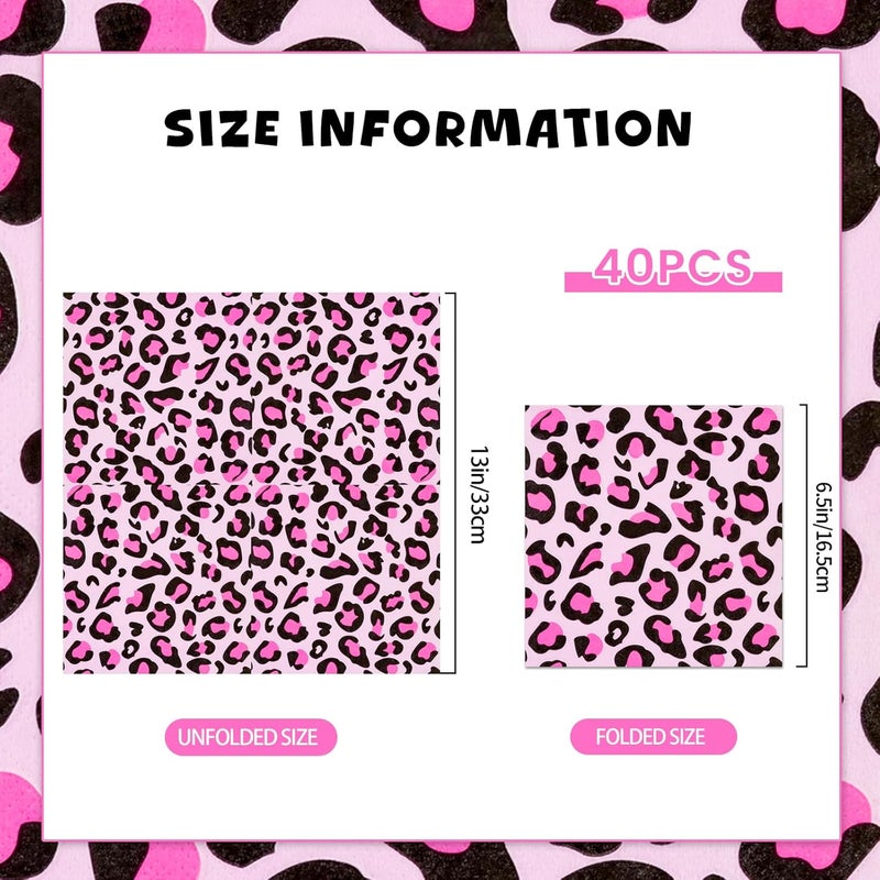 LDFDRT Pink cheetah print napkins Paper Napkins Disposable Women Girls leopard Cocktail Napkins Happy Birthday Party Supplies for Baby Shower Weddings,Birthday,Bar Party Favors - Image 4