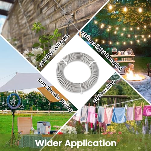 TooTaci 1/8" Sun Shade Sails Cable Wire Rope, 50ft Vinyl Coated Steel Cable, 1/8 Wire Rope for Triangle/Rectangle Sun Shade Sail Hardware, with Crimping Loops & Thimbles for Outdoor Garden Patio - Image 5