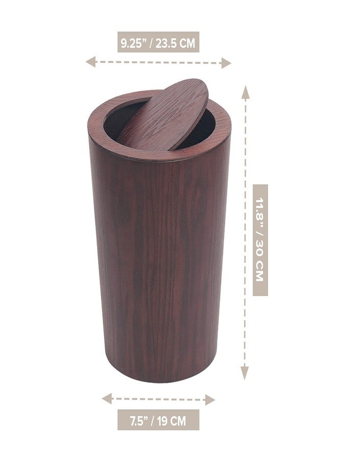 Primo Supply Modern Round Trash Can with Lid,Real Wood Waste Basket in Dark Brown,9.25"x7.5"x11.8" Swing Top Small Trash Can,Decorative Small Garbage Can for Bedroom, Living Room, Office & Bathroom,8L/2.1Gal - Image 2