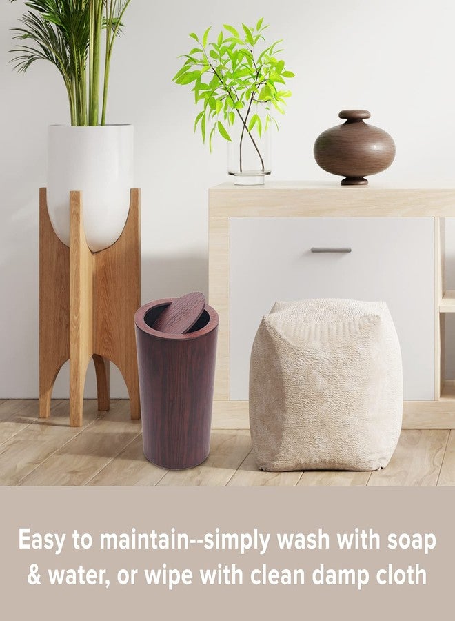 Primo Supply Modern Round Trash Can with Lid,Real Wood Waste Basket in Dark Brown,9.25"x7.5"x11.8" Swing Top Small Trash Can,Decorative Small Garbage Can for Bedroom, Living Room, Office & Bathroom,8L/2.1Gal - Image 5
