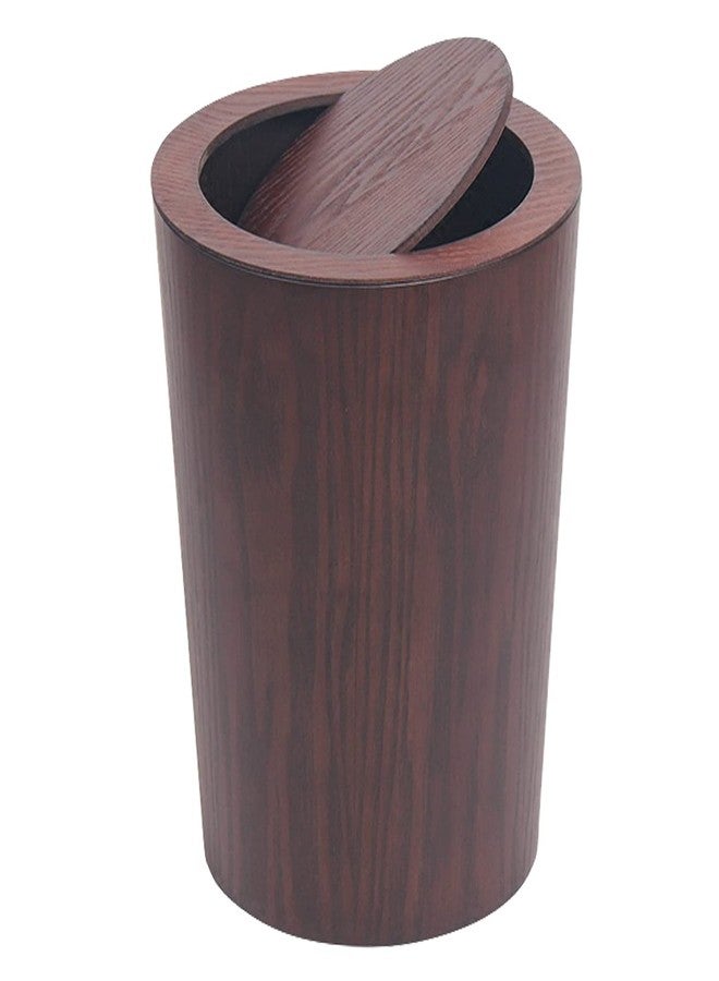 Primo Supply Modern Round Trash Can with Lid,Real Wood Waste Basket in Dark Brown,9.25"x7.5"x11.8" Swing Top Small Trash Can,Decorative Small Garbage Can for Bedroom, Living Room, Office & Bathroom,8L/2.1Gal - Image 1
