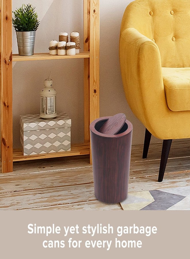 Primo Supply Modern Round Trash Can with Lid,Real Wood Waste Basket in Dark Brown,9.25"x7.5"x11.8" Swing Top Small Trash Can,Decorative Small Garbage Can for Bedroom, Living Room, Office & Bathroom,8L/2.1Gal - Image 3