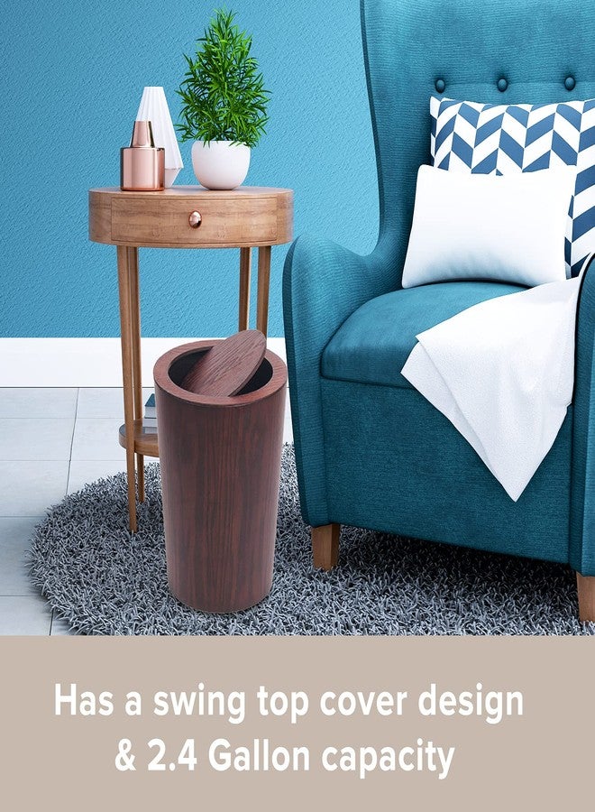 Primo Supply Modern Round Trash Can with Lid,Real Wood Waste Basket in Dark Brown,9.25"x7.5"x11.8" Swing Top Small Trash Can,Decorative Small Garbage Can for Bedroom, Living Room, Office & Bathroom,8L/2.1Gal - Image 4