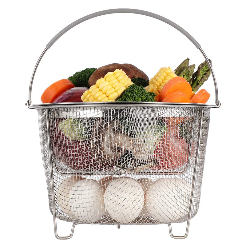 AOZITA Steamer Basket for Instant Pot Accessories 6 qt or 8 quart - 2 Tier Stackable 18/8 Stainless Steel Mesh - Silicone Handle - Vegetable Steamer Insert, Egg Basket, Pasta Strainer,Silver - Image 1