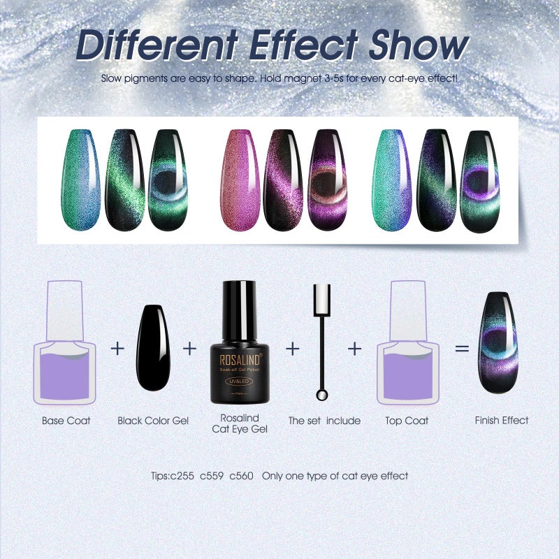 ROSALIND Cat Eye Gel Nail Polish with Magnet, 12 PCS Holographic Glitter Purple Blue Red Gel Polish Magnetic and Swirl Shell Thread Effect Sparkle Nail Polish Cateye Gifts for Women - Image 2