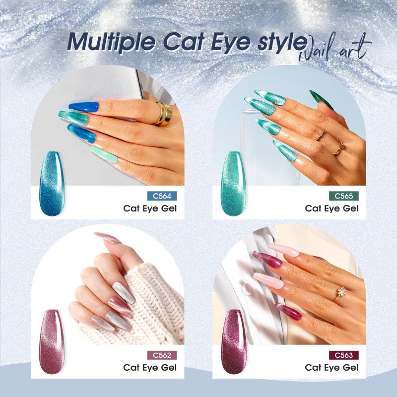 ROSALIND Cat Eye Gel Nail Polish with Magnet, 12 PCS Holographic Glitter Purple Blue Red Gel Polish Magnetic and Swirl Shell Thread Effect Sparkle Nail Polish Cateye Gifts for Women - Image 4