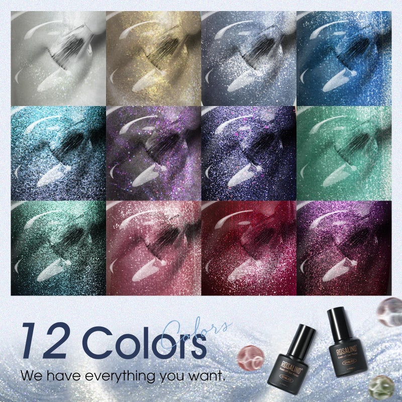 ROSALIND Cat Eye Gel Nail Polish with Magnet, 12 PCS Holographic Glitter Purple Blue Red Gel Polish Magnetic and Swirl Shell Thread Effect Sparkle Nail Polish Cateye Gifts for Women - Image 5