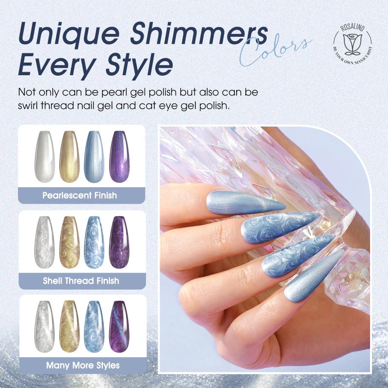 ROSALIND Cat Eye Gel Nail Polish with Magnet, 12 PCS Holographic Glitter Purple Blue Red Gel Polish Magnetic and Swirl Shell Thread Effect Sparkle Nail Polish Cateye Gifts for Women - Image 3