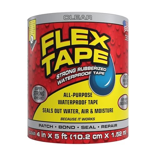 Flex Tape, Original Thick Flexible Rubberized Waterproof Tape - Seal and Patch Leaks, Works Underwater, Indoor Outdoor - Home RV Roof Plumbing and Pool Repairs, Clear, 4 in x 5 ft, Pack of 1 - Image 1