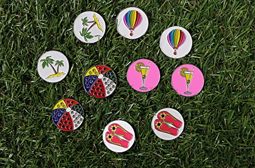 PINMEI Lot of 10 Golf Ball Markers Assorted Patterns, Soft Enamel Technique, Dia 24.4MM (Beach Series) - Image 3