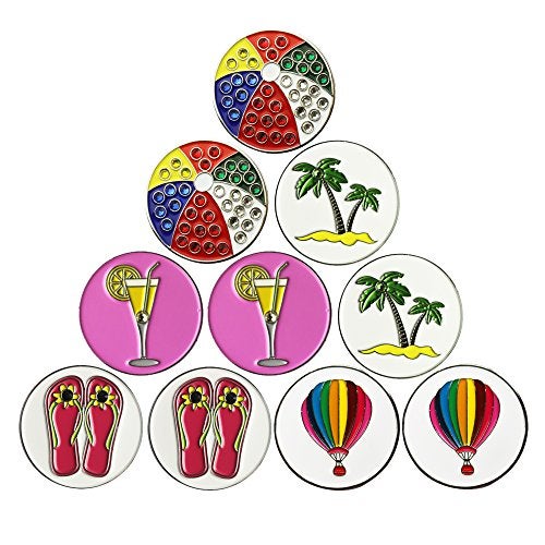 PINMEI Lot of 10 Golf Ball Markers Assorted Patterns, Soft Enamel Technique, Dia 24.4MM (Beach Series) - Image 5