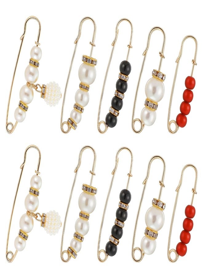 Jeffdad 10Pcs Pearl Brooch Safety Pins, Pearl Brooches and Pins for Women, Pearls Decorative Safety Pins, Pant Waist Tightener Pin for Clothes Fashion Faux Pearls Shawl Pin Clothing Fixer Brooch - Image 1