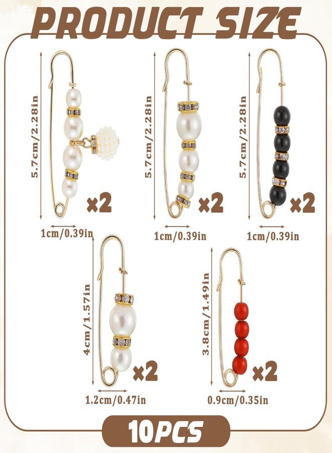 Jeffdad 10Pcs Pearl Brooch Safety Pins, Pearl Brooches and Pins for Women, Pearls Decorative Safety Pins, Pant Waist Tightener Pin for Clothes Fashion Faux Pearls Shawl Pin Clothing Fixer Brooch - Image 2