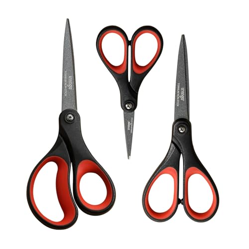 LIVINGO 3 Pack Titanium Scissors All Purpose - Non Stick Stainless Steel Sharp Scissors Set Heavy Duty for Office School Sewing Crafting Cutting Fabric Paper, Comfortable Grip, 5”, 7” & 8” - Image 1