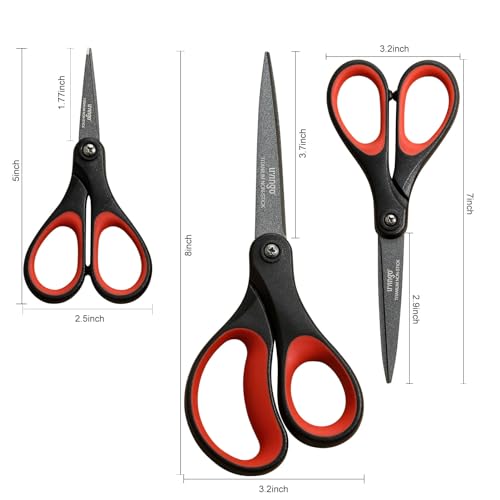 LIVINGO 3 Pack Titanium Scissors All Purpose - Non Stick Stainless Steel Sharp Scissors Set Heavy Duty for Office School Sewing Crafting Cutting Fabric Paper, Comfortable Grip, 5”, 7” & 8” - Image 2