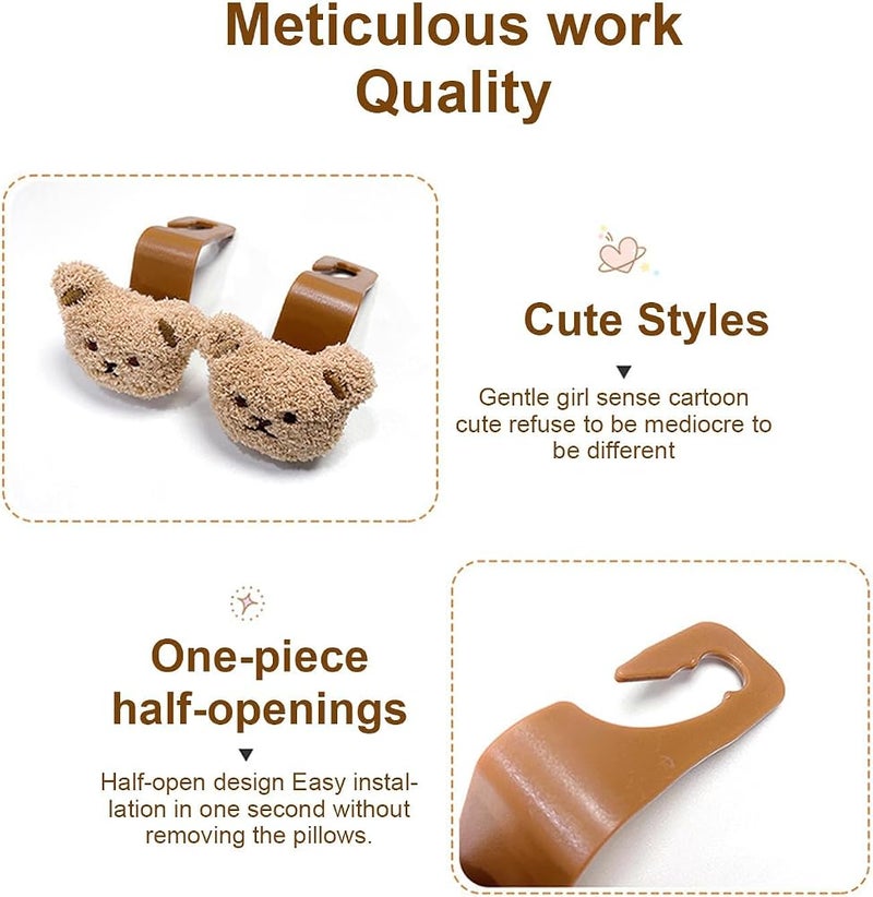 BIGTHREE Car Seat Headrest Hook, Cute Bear Seat Back Hanging Hook, Universal Organizer Hooks, Multi-Functional Car Organizers for Storage of Bags and Clutter, Universal for SUV, Sedan, Truck - Image 2