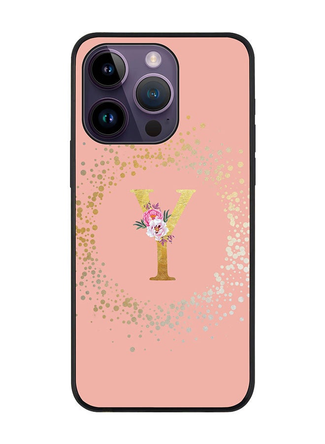 Stylizedd Rugged Black edge case for Apple iPhone 14 Pro Slim fit Soft Case Flexible Rubber Edges TPU Gel Thin Cover - Custom Monogram Initial Letter Floral Pattern Alphabet - Y (Rose Pink) - Image 1