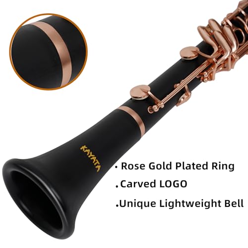 KAYATA B Flat Clarinet - Rose Gold Plated Student Clarinet with Reed, Cleaning Kit, Canvas Case - Image 4