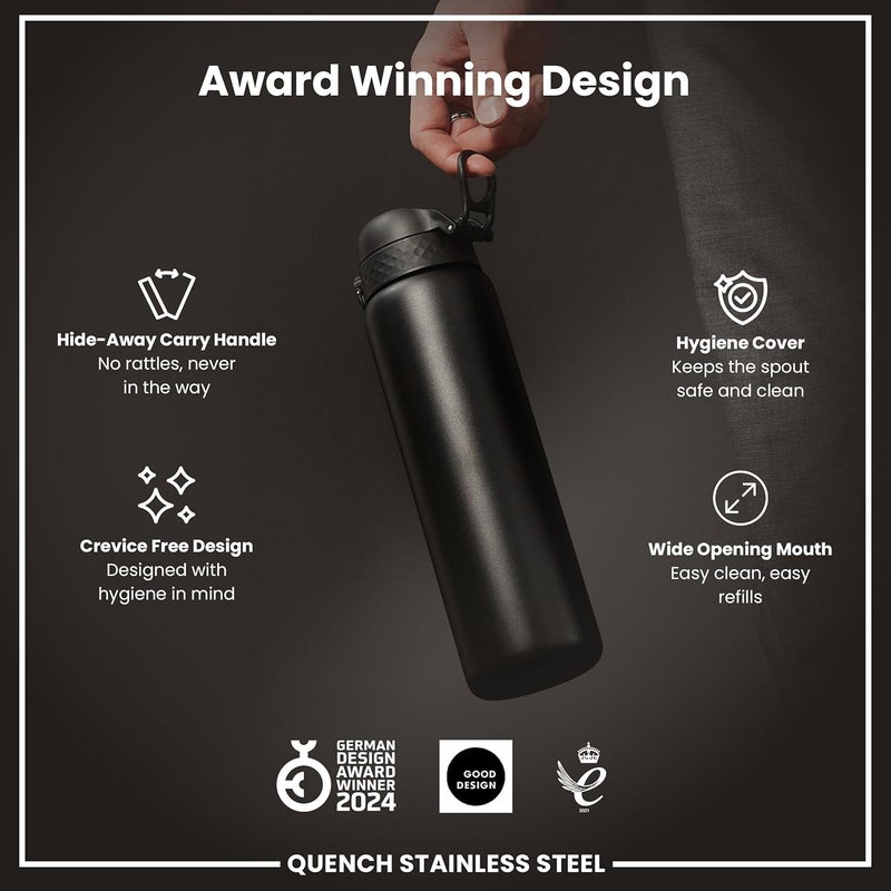 ION8 Lightweight 1 Litre Steel Water Bottle, Non-Insulated, Leak Proof, Easy to Open, Secure Lock, Dishwasher Safe, Flip Cover, Carry Handle, Ideal for Travel & Active Lifestyles - Image 5