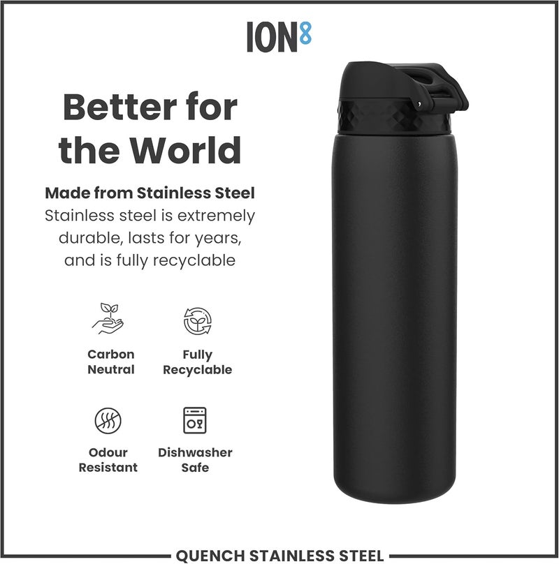 ION8 Lightweight 1 Litre Steel Water Bottle, Non-Insulated, Leak Proof, Easy to Open, Secure Lock, Dishwasher Safe, Flip Cover, Carry Handle, Ideal for Travel & Active Lifestyles - Image 4