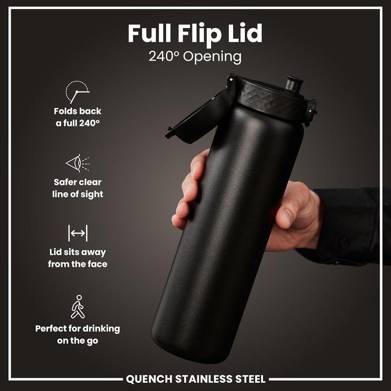ION8 Lightweight 1 Litre Steel Water Bottle, Non-Insulated, Leak Proof, Easy to Open, Secure Lock, Dishwasher Safe, Flip Cover, Carry Handle, Ideal for Travel & Active Lifestyles - Image 3
