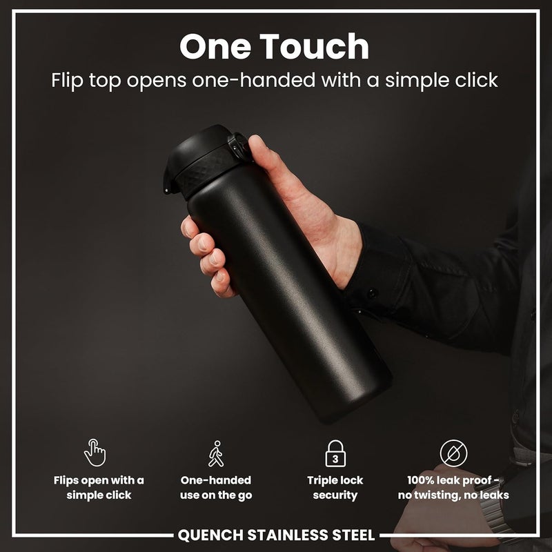 ION8 Lightweight 1 Litre Steel Water Bottle, Non-Insulated, Leak Proof, Easy to Open, Secure Lock, Dishwasher Safe, Flip Cover, Carry Handle, Ideal for Travel & Active Lifestyles - Image 2