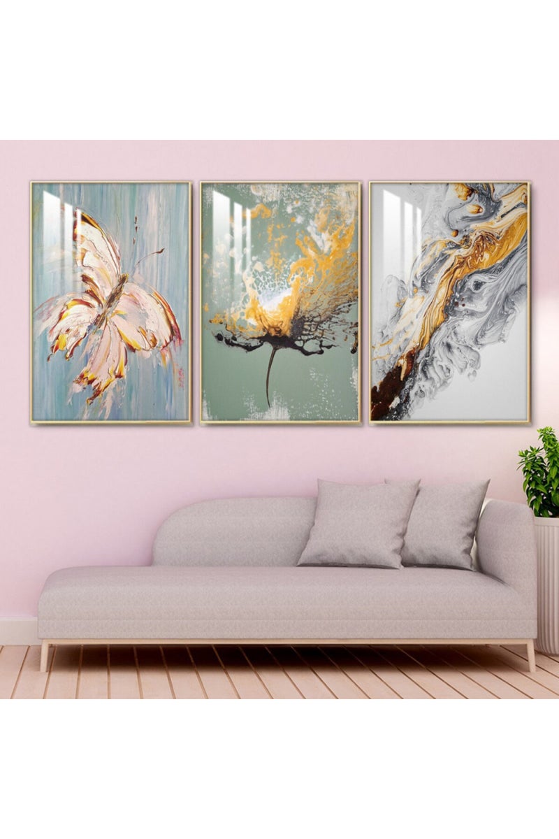 Marktna Three wooden wall painting with a frame and a clear acrylic layer - Image 1