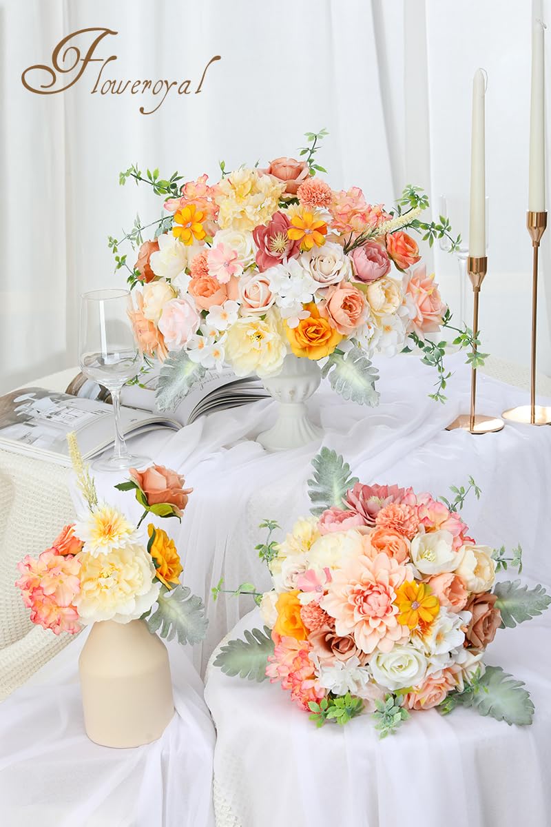 Floweroyal Artificial Flowers Combo Champagne Flowers Mix Silk Flowers Dahlia Roses with Stems for DIY Wedding Bridal Bouquets, Baby Shower, Floral Arrangement, Table Centerpieces, Home Decorations. - Image 4
