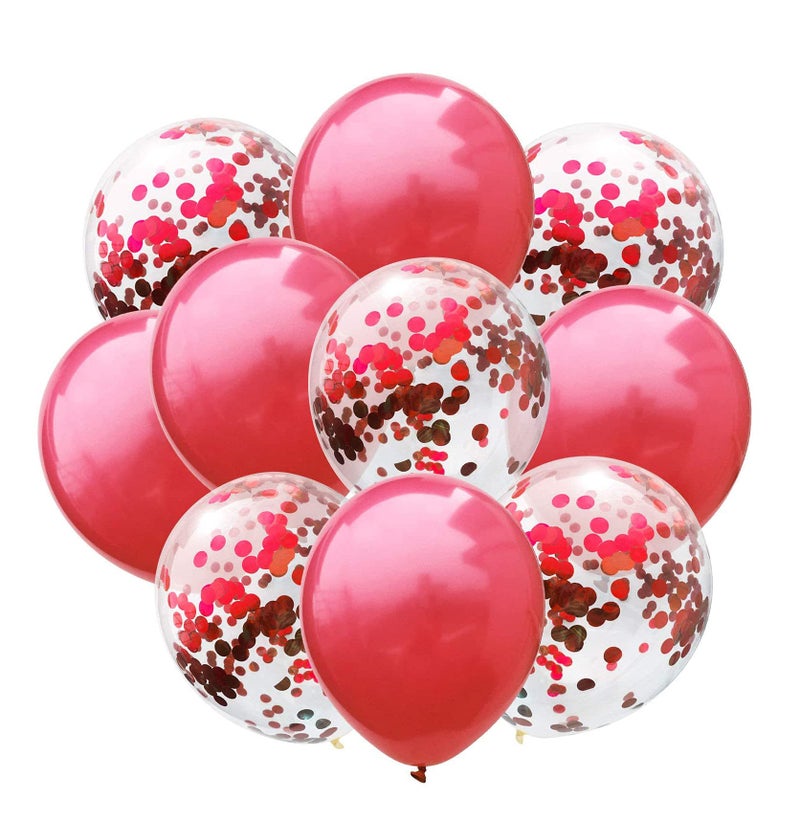 PARTY TIME  10 Pieces Balloons Decorations Set Include Metallic Red Latex Balloons and Red Foil Confetti Filled Balloons for Birthday Wedding Baby Shower Party Decorations Supplies 12 Inches - Image 2