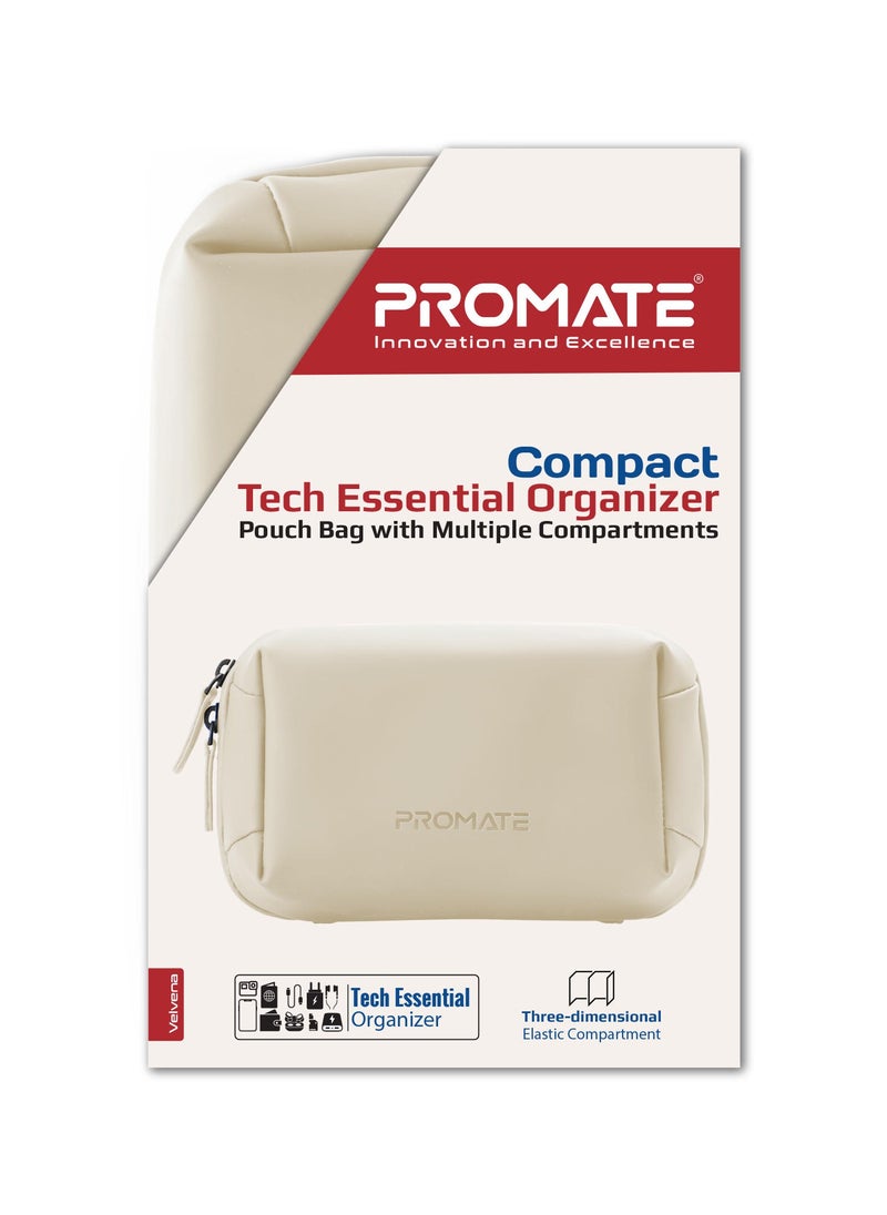 PROMATE - Promate Mini Tech Organizer Pouch with Multiple Compartments, Durable Waterproof PU Material, Lightweight Compact Design - Image 1