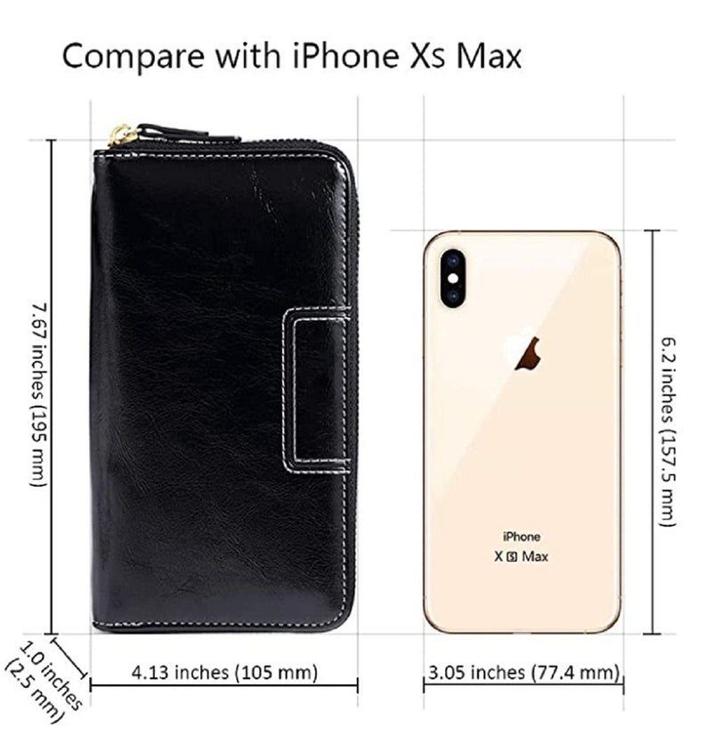 Contacts Wristlet Wallets for Women with RFID Protection | Ladies Leather Clutch/Wallet | Large Capacity Zipper Purse/Card Holder Organizer for Women (Black) - Image 5