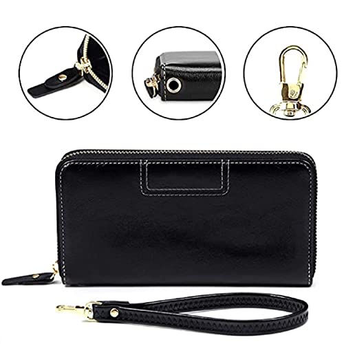 Contacts Wristlet Wallets for Women with RFID Protection | Ladies Leather Clutch/Wallet | Large Capacity Zipper Purse/Card Holder Organizer for Women (Black) - Image 4