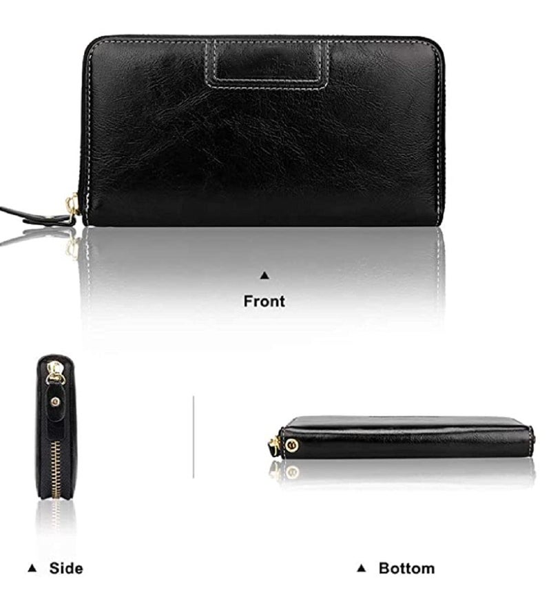 Contacts Wristlet Wallets for Women with RFID Protection | Ladies Leather Clutch/Wallet | Large Capacity Zipper Purse/Card Holder Organizer for Women (Black) - Image 3