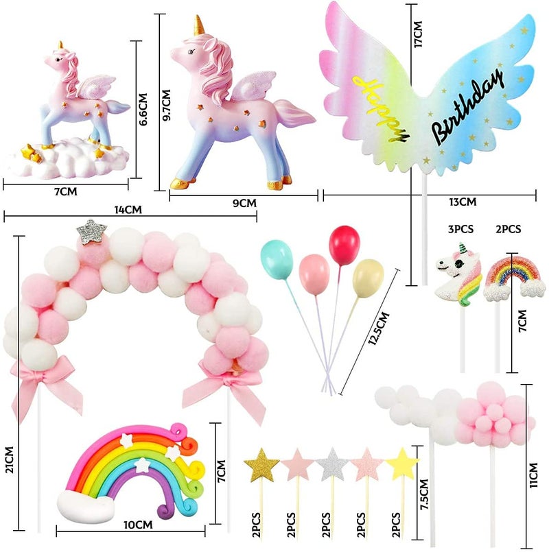 iZoeL Unicorn Cake Topper, Birthday Cake Decoration, 1 Pink Hairball Arch 1 Rainbow 1Happy Birthday Banner 2 Clouds 4 Balloons 10 Stars 3 Little Unicorns For Girl Kid Women Birthday Party - Image 2