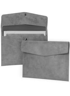 File Folder, PU Leather A4 Document Holder File Organizer Filing Envelope Portfolio Case Tablet Sleeve with Magnetic Snap Closure for Home School Office Stationery Grey